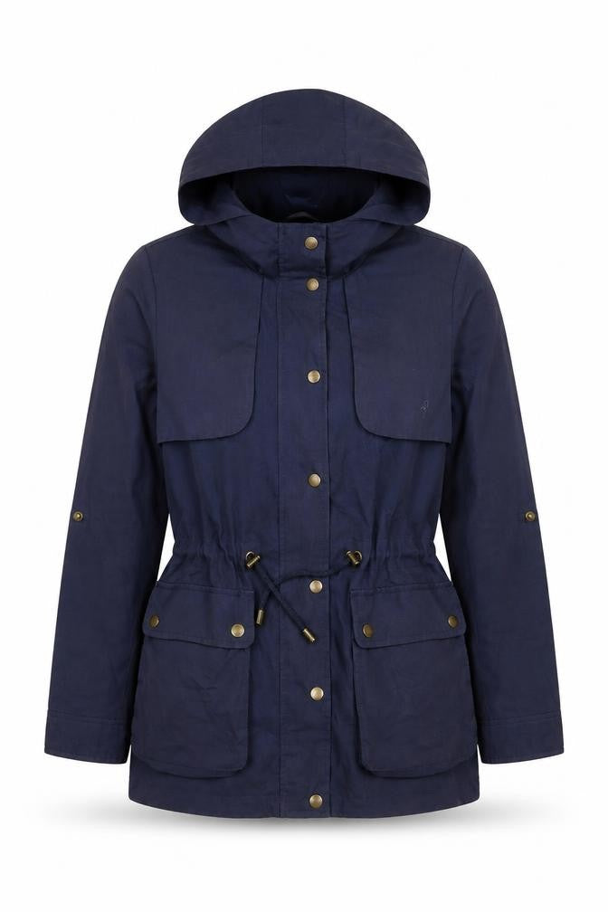 Front view of Vero Moda women’s blue parka poncho, size S, zip