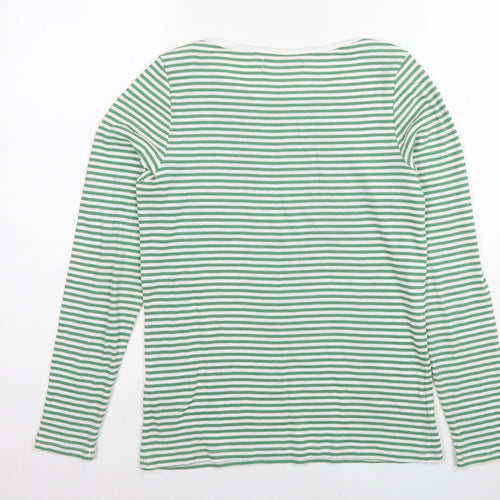 Marks and Spencer Womens Green Striped Polyester Basic T-Shirt Size 12 Round Neck