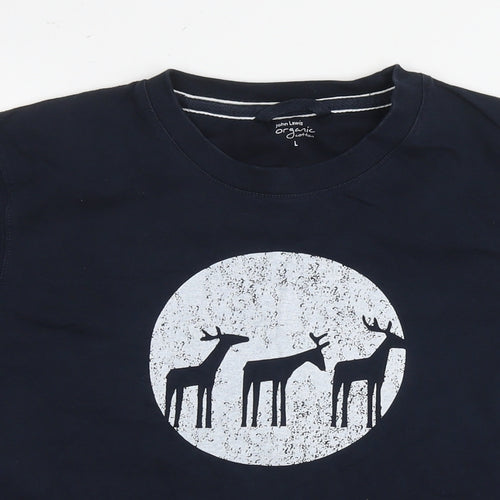 John Lewis Womens Grey Cotton Basic T-Shirt Size L Round Neck - Reindeers