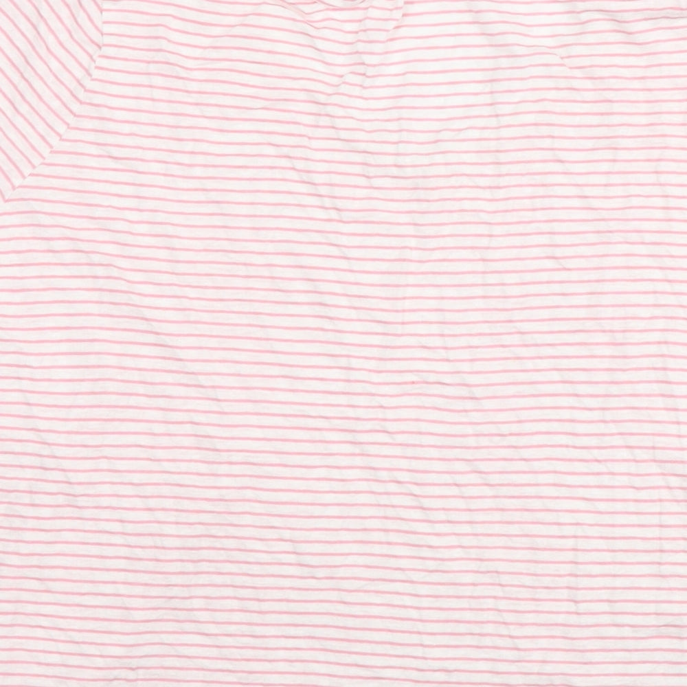 Marks and Spencer Womens Pink Striped Linen Basic T-Shirt Size 14 Round Neck