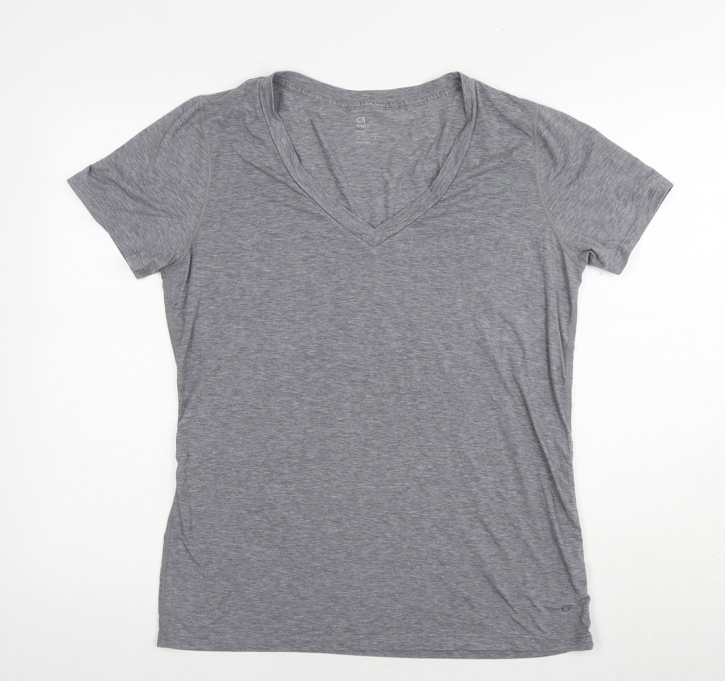 Gap Womens Grey Polyester Basic T-Shirt Size L V-Neck