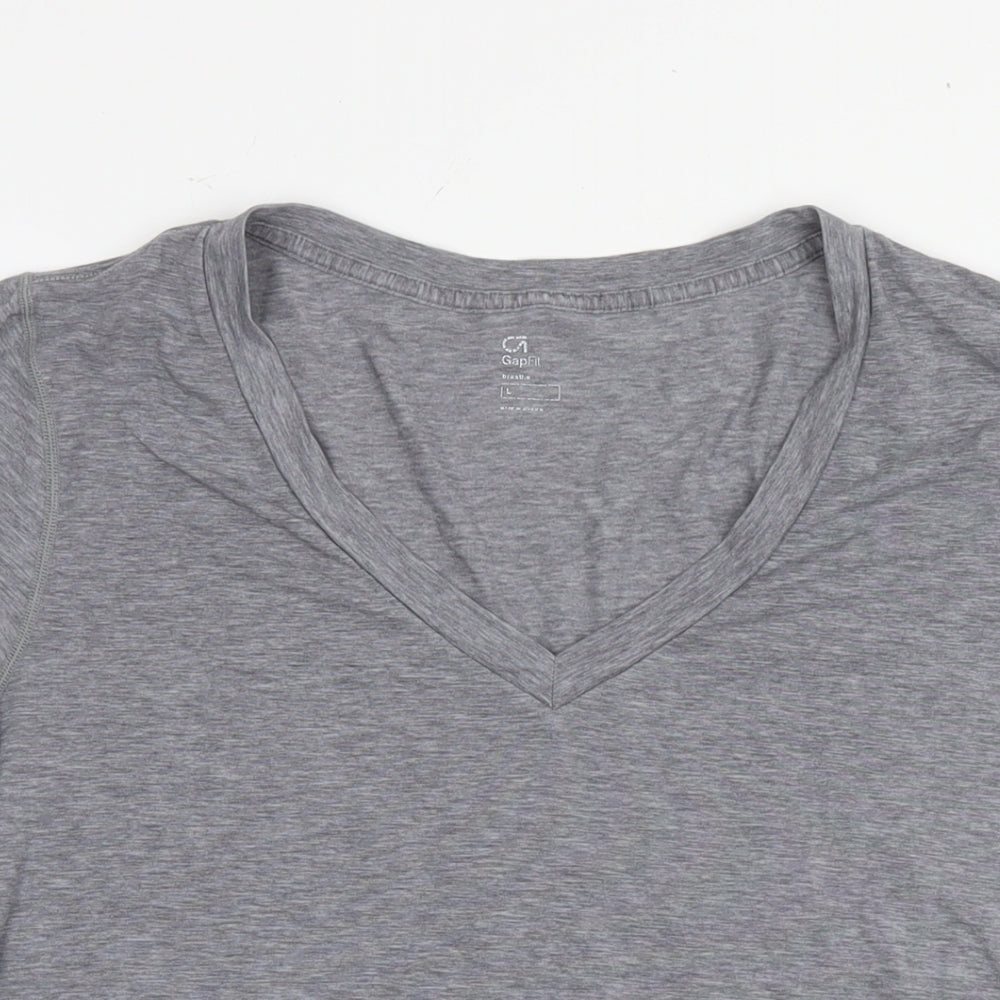 Gap Womens Grey Polyester Basic T-Shirt Size L V-Neck