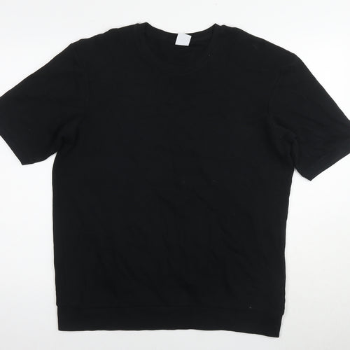 Zara Mens Black Cotton T-Shirt Size L Round Neck