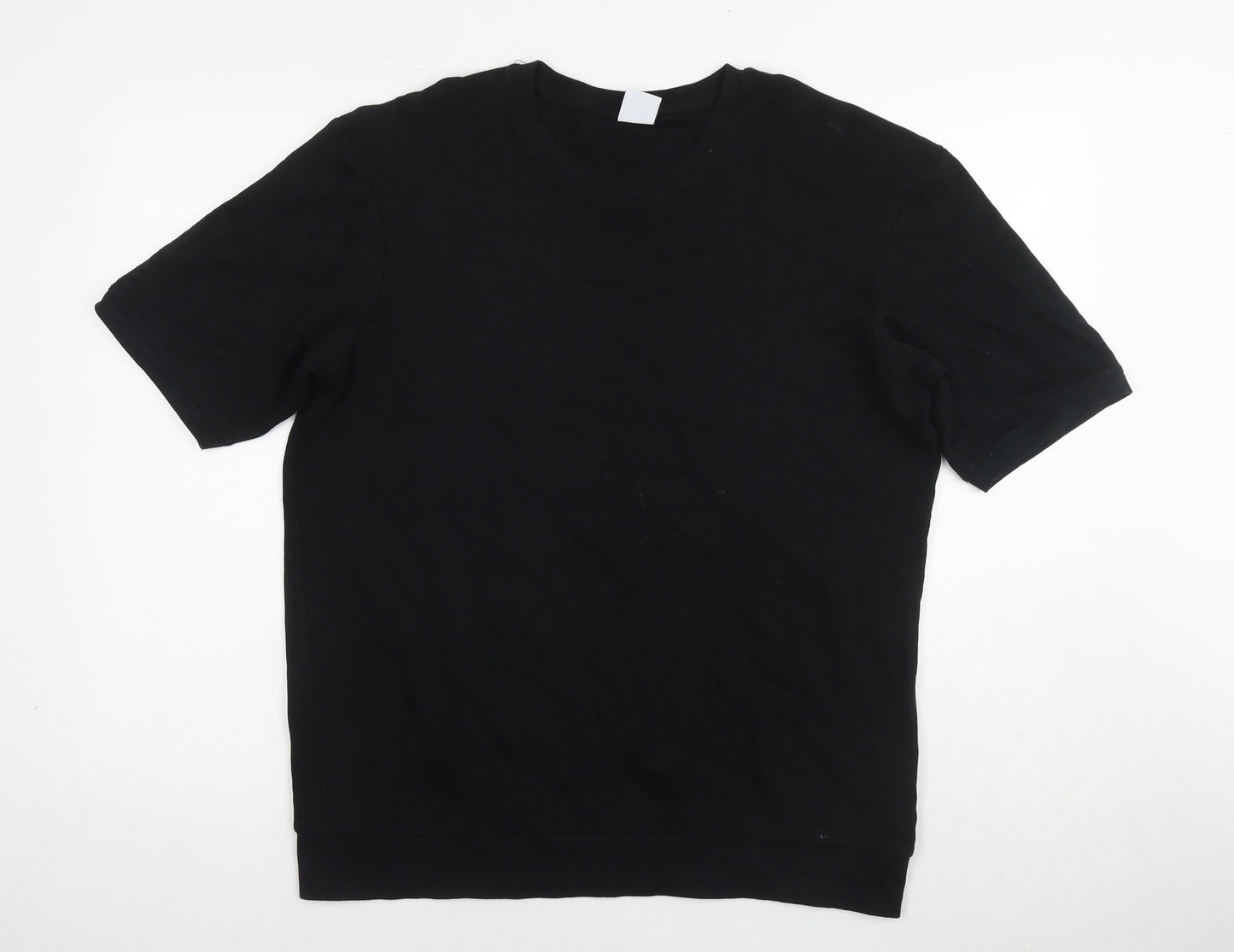 Zara Mens Black Cotton T-Shirt Size L Round Neck