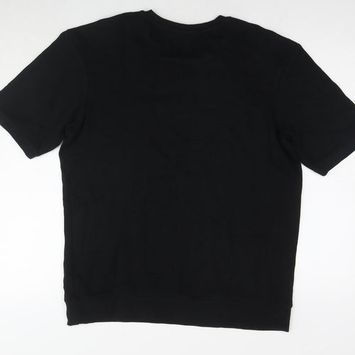 Zara Mens Black Cotton T-Shirt Size L Round Neck