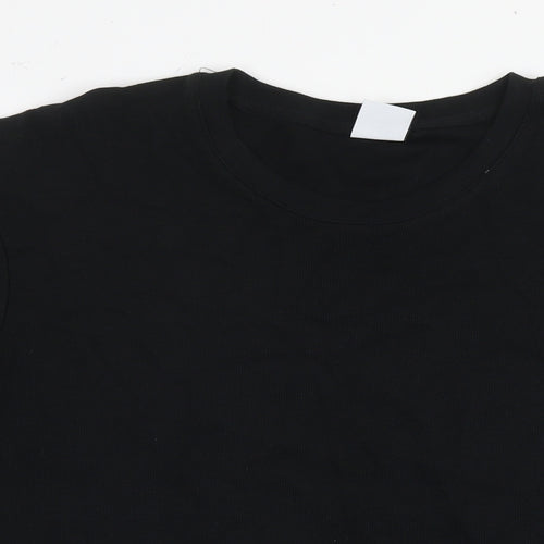 Zara Mens Black Cotton T-Shirt Size L Round Neck