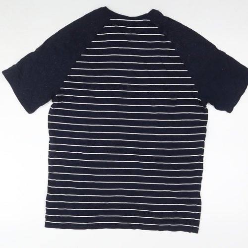 Marks and Spencer Mens Blue Striped Cotton T-Shirt Size M Round Neck