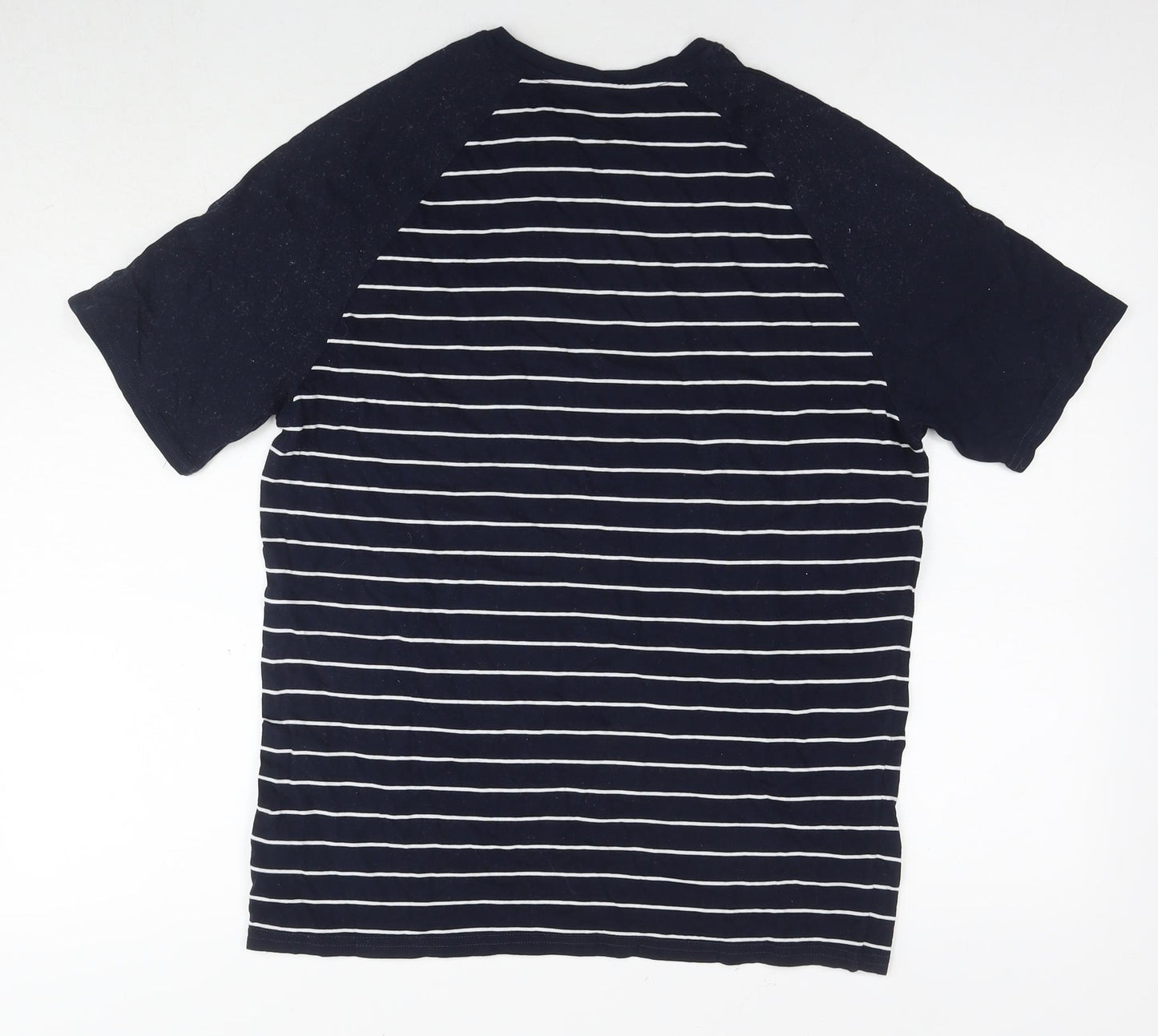 Marks and Spencer Mens Blue Striped Cotton T-Shirt Size M Round Neck