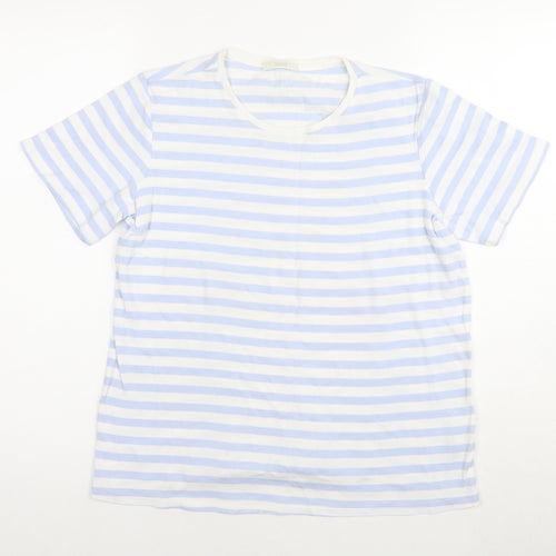 Marks and Spencer Womens Blue Striped Cotton Basic T-Shirt Size 16 Round Neck