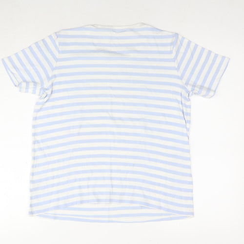 Marks and Spencer Womens Blue Striped Cotton Basic T-Shirt Size 16 Round Neck