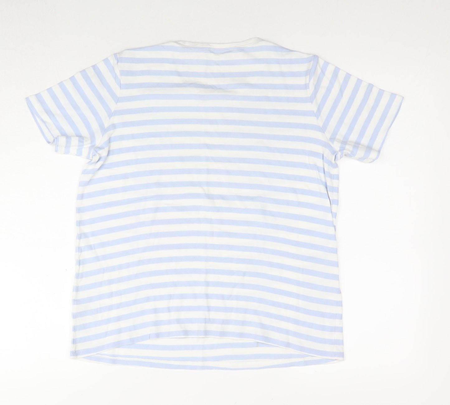 Marks and Spencer Womens Blue Striped Cotton Basic T-Shirt Size 16 Round Neck