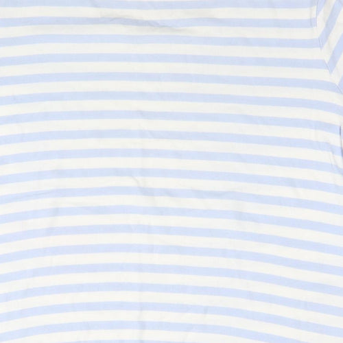 Marks and Spencer Womens Blue Striped Cotton Basic T-Shirt Size 16 Round Neck