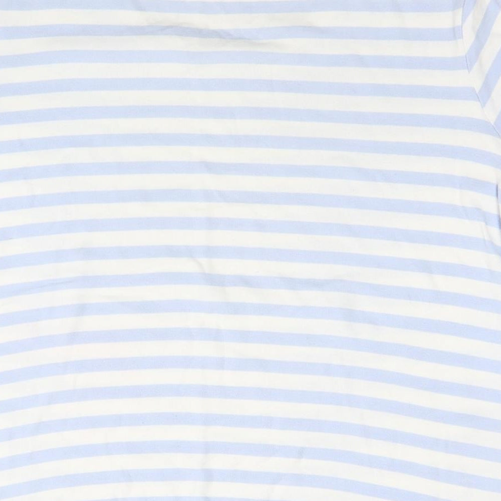 Marks and Spencer Womens Blue Striped Cotton Basic T-Shirt Size 16 Round Neck