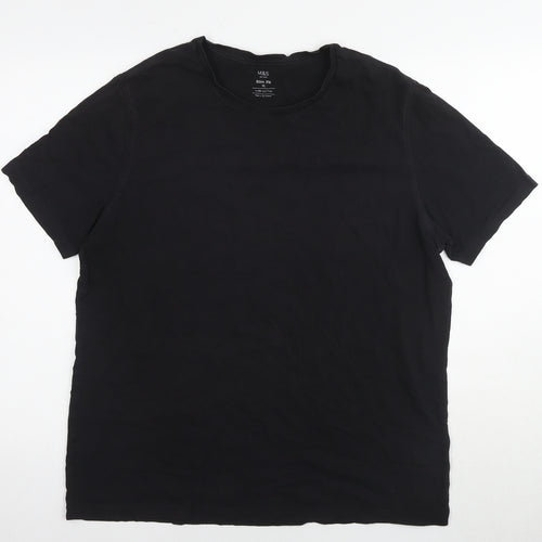 Marks and Spencer Mens Black Cotton T-Shirt Size XL Round Neck