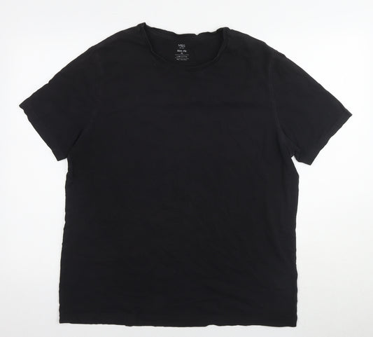 Marks and Spencer Mens Black Cotton T-Shirt Size XL Round Neck