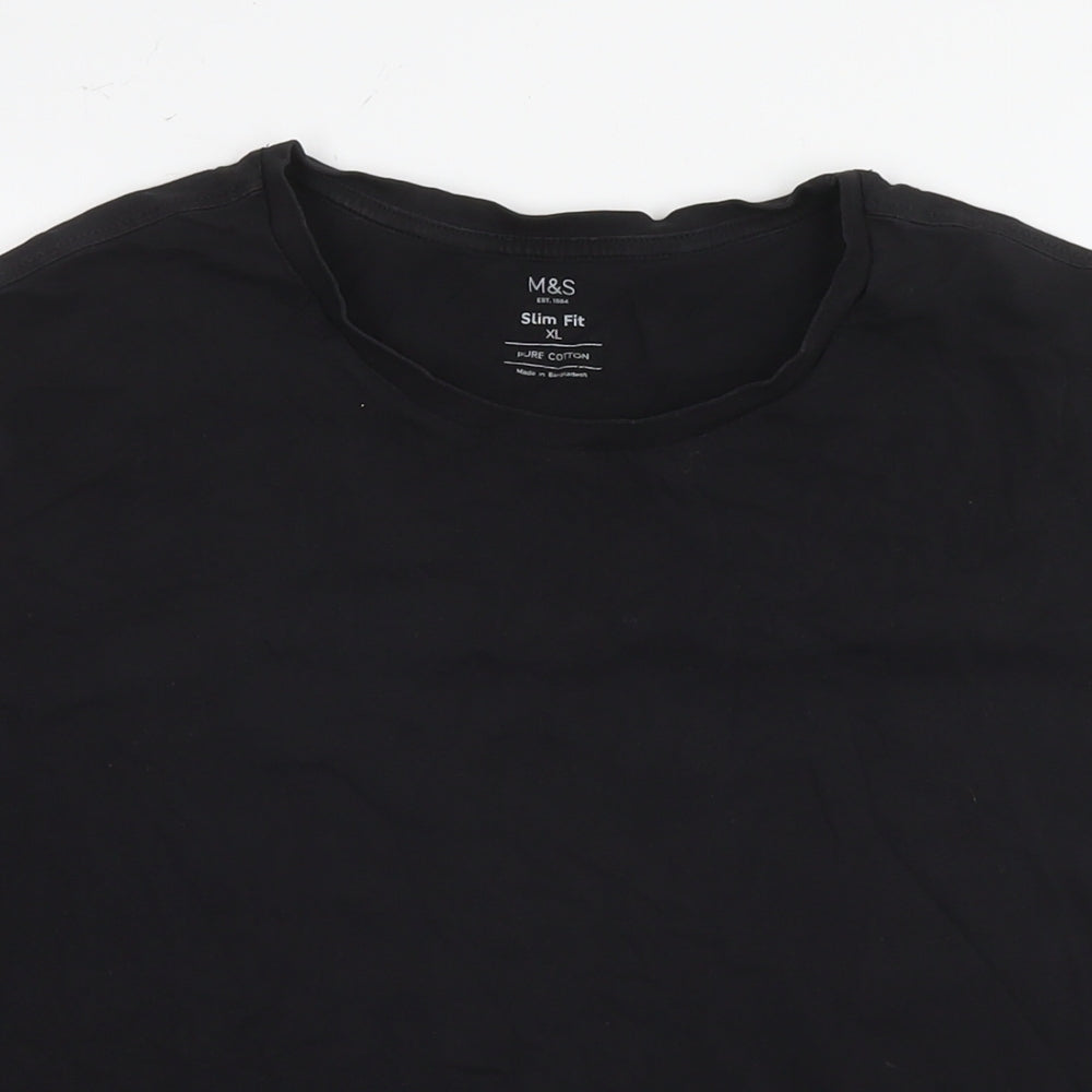 Marks and Spencer Mens Black Cotton T-Shirt Size XL Round Neck