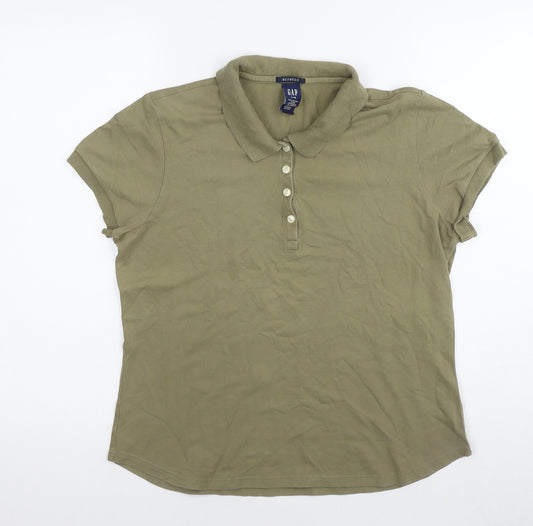 Gap Womens Green Cotton Basic Polo Size L Collared