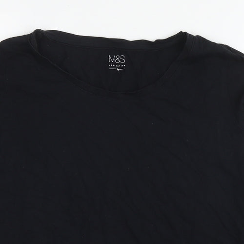 Marks and Spencer Womens Black Cotton Basic T-Shirt Size 14 Round Neck