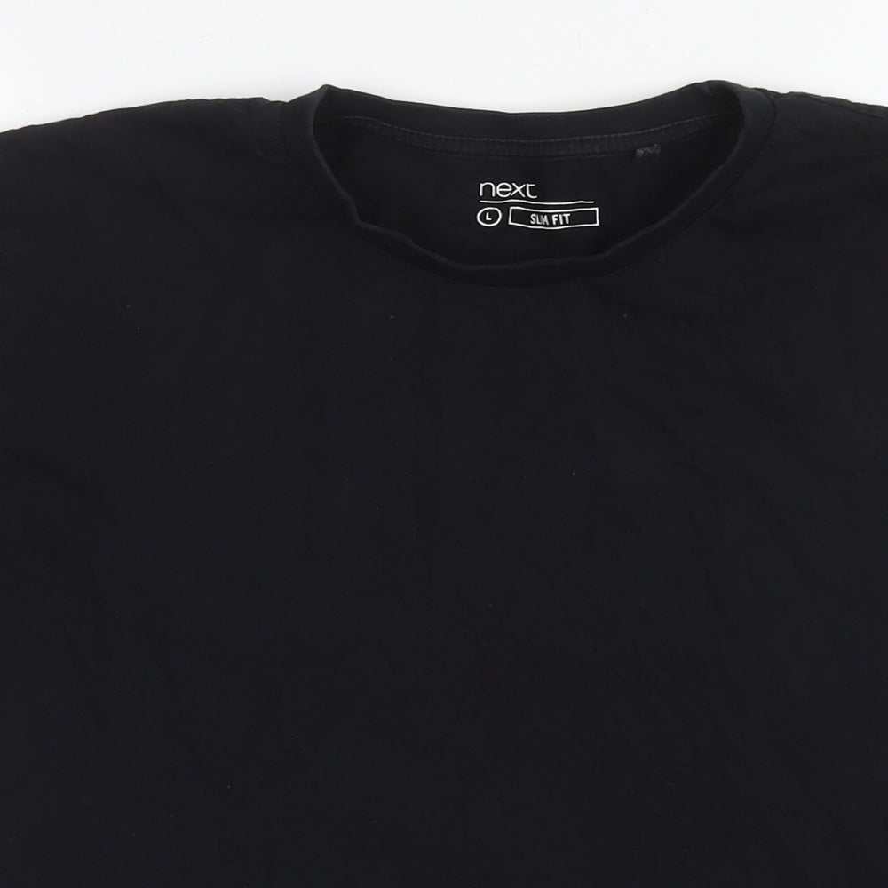 NEXT Mens Black Cotton T-Shirt Size L Round Neck