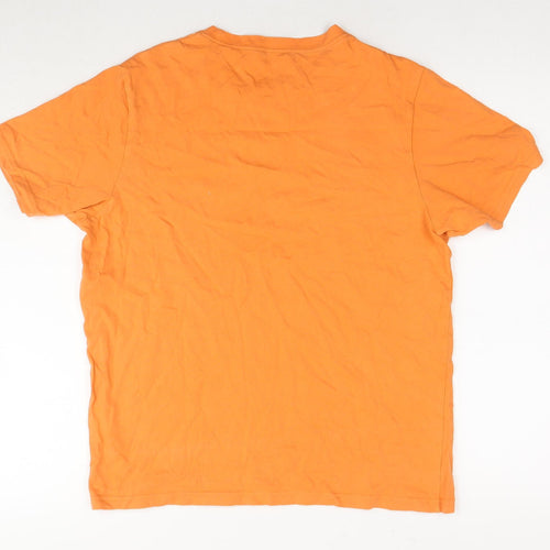 Pull&Bear Womens Orange Cotton Basic T-Shirt Size S Round Neck