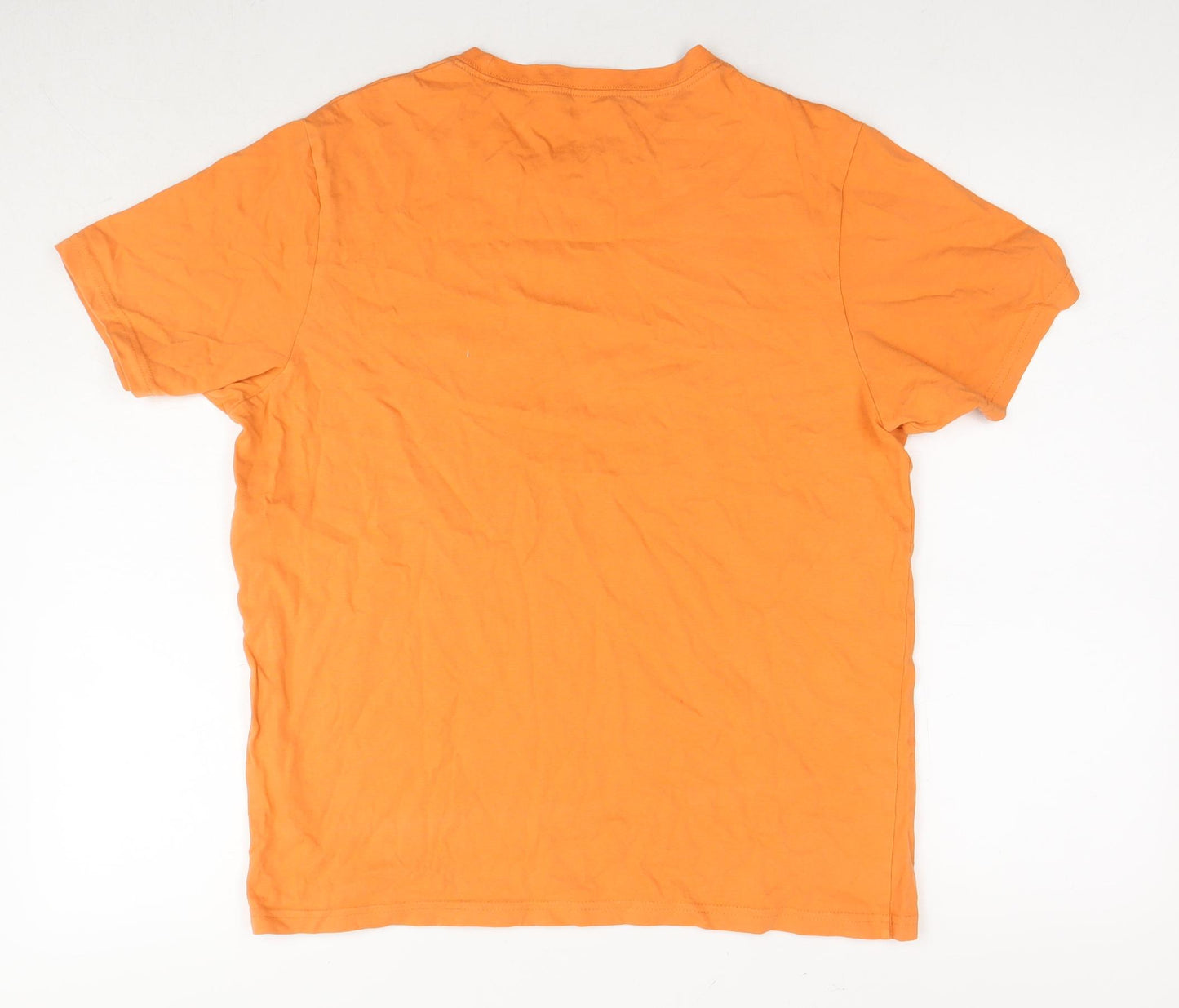 Pull&Bear Womens Orange Cotton Basic T-Shirt Size S Round Neck