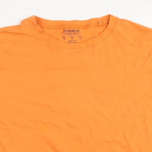 Pull&Bear Womens Orange Cotton Basic T-Shirt Size S Round Neck