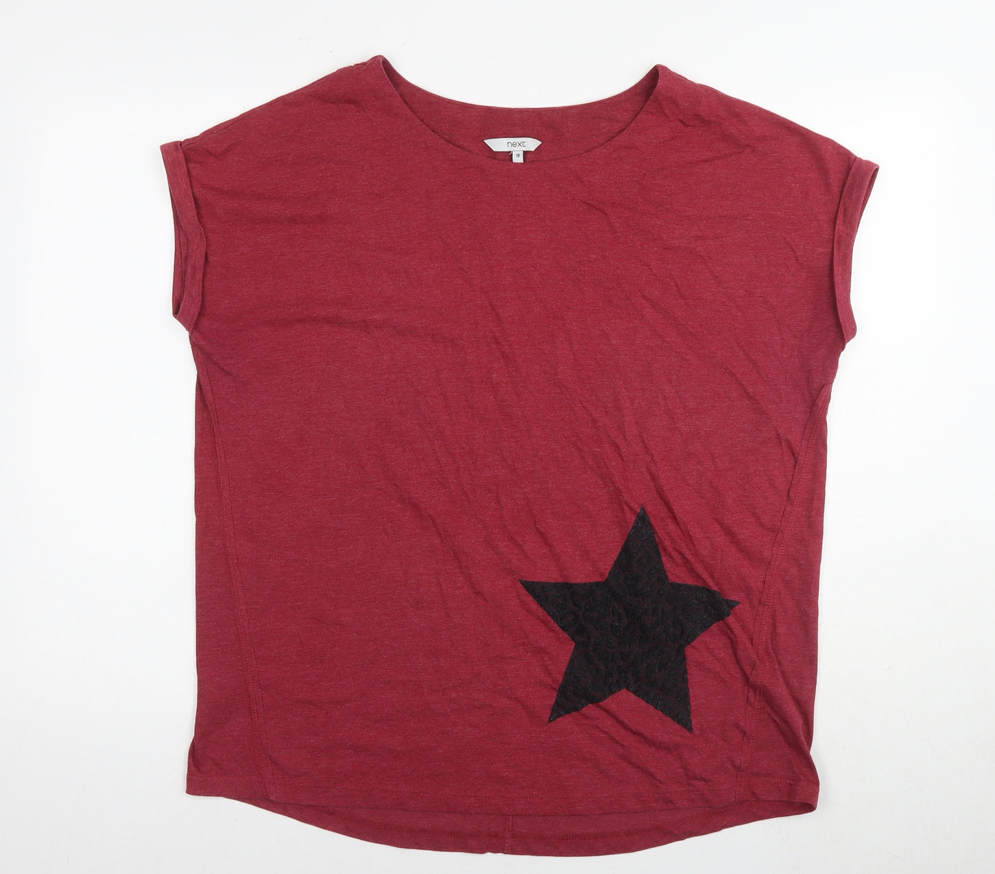 NEXT Womens Red Cotton Basic T-Shirt Size 16 Round Neck - Stars