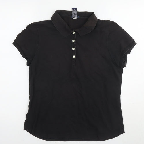 Gap Womens Black Cotton Basic Polo Size L Collared