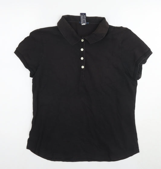 Gap Womens Black Cotton Basic Polo Size L Collared