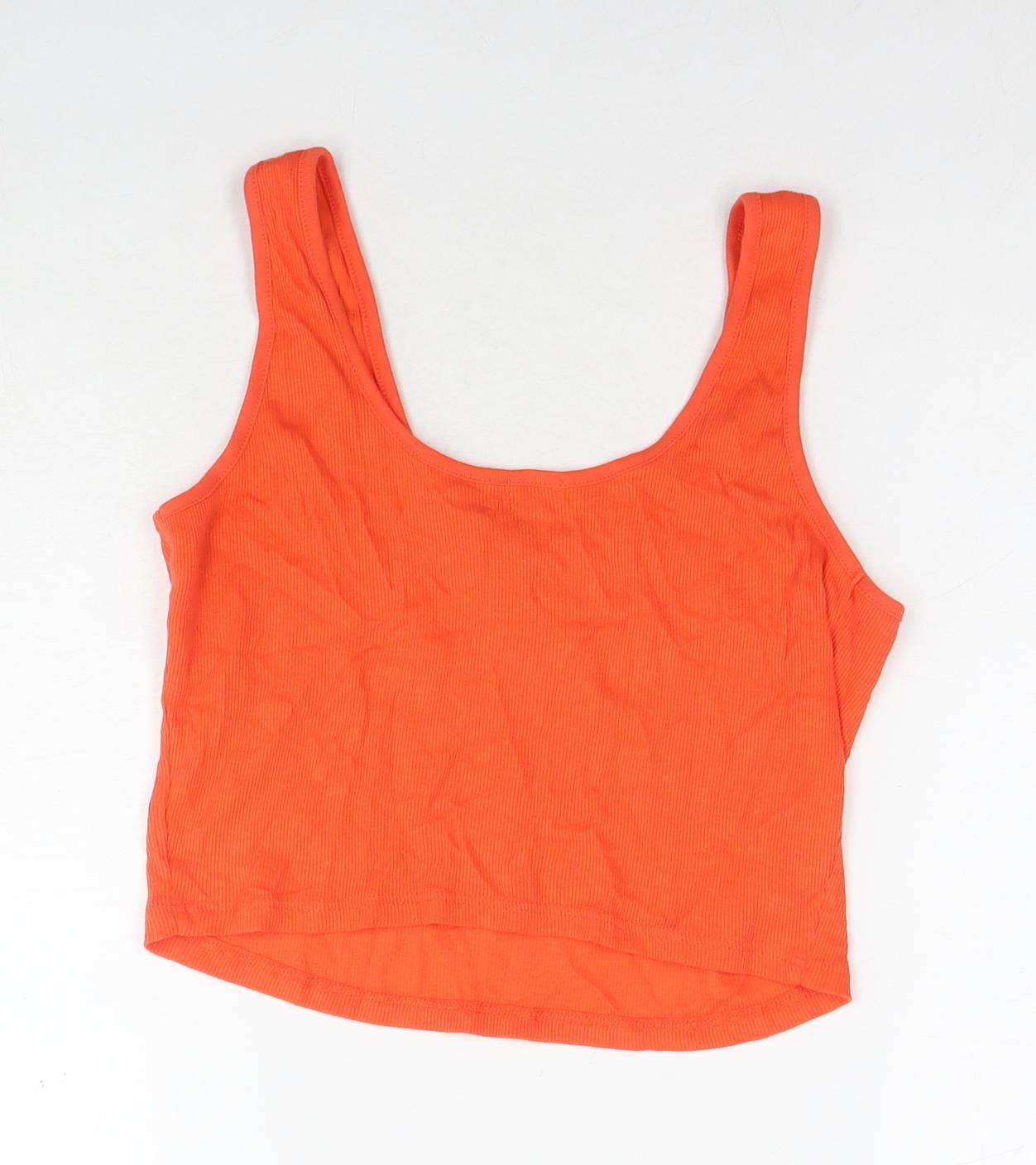 River Island Womens Orange Cotton Cropped Tank Size 12 V-Neck