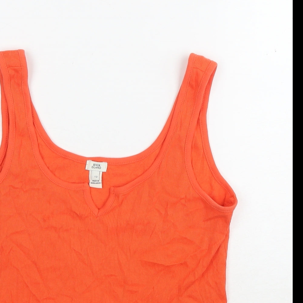 River Island Womens Orange Cotton Cropped Tank Size 12 V-Neck