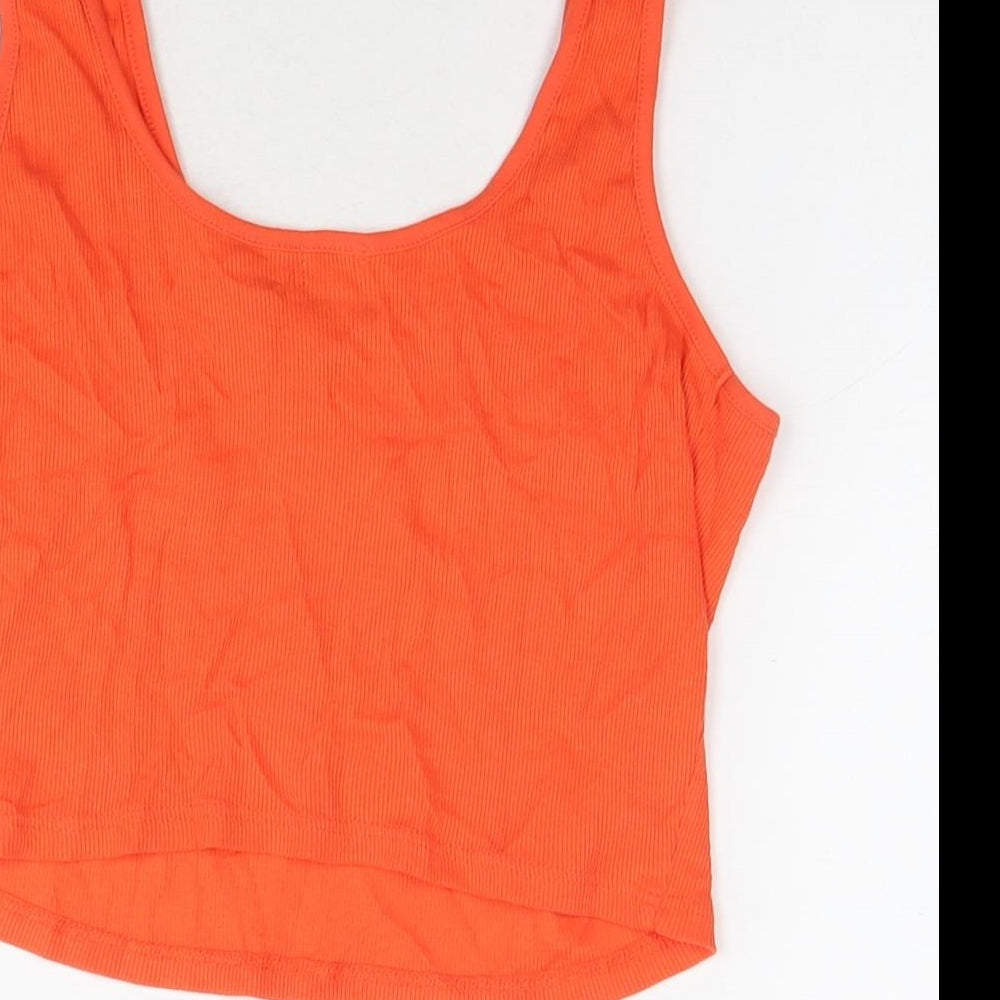 River Island Womens Orange Cotton Cropped Tank Size 12 V-Neck