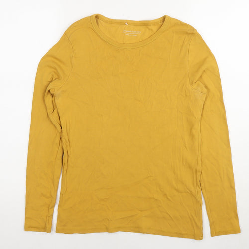 Marks and Spencer Womens Yellow Cotton Basic T-Shirt Size 12 Round Neck