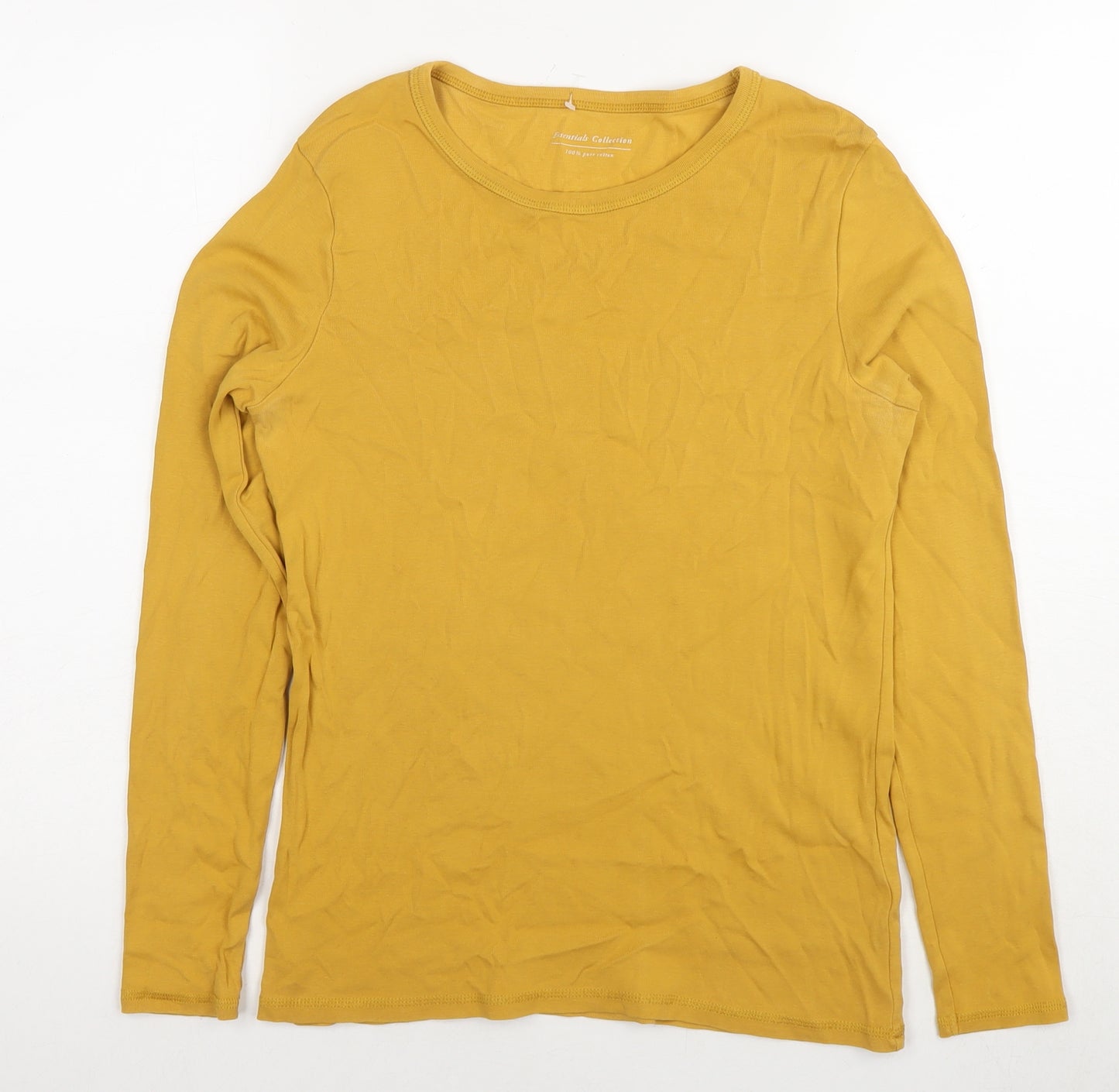 Marks and Spencer Womens Yellow Cotton Basic T-Shirt Size 12 Round Neck