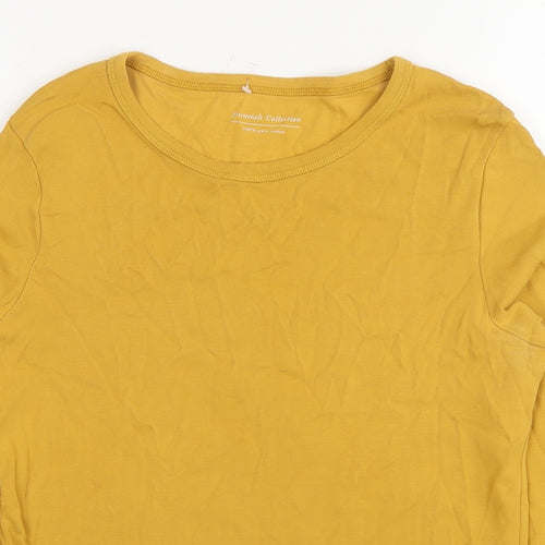 Marks and Spencer Womens Yellow Cotton Basic T-Shirt Size 12 Round Neck