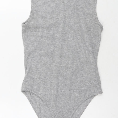 New Look Womens Grey Polyester Bodysuit One-Piece Size 8 Snap