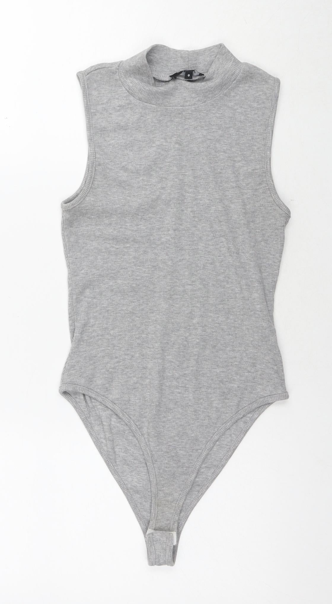 New Look Womens Grey Polyester Bodysuit One-Piece Size 8 Snap