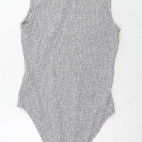 New Look Womens Grey Polyester Bodysuit One-Piece Size 8 Snap