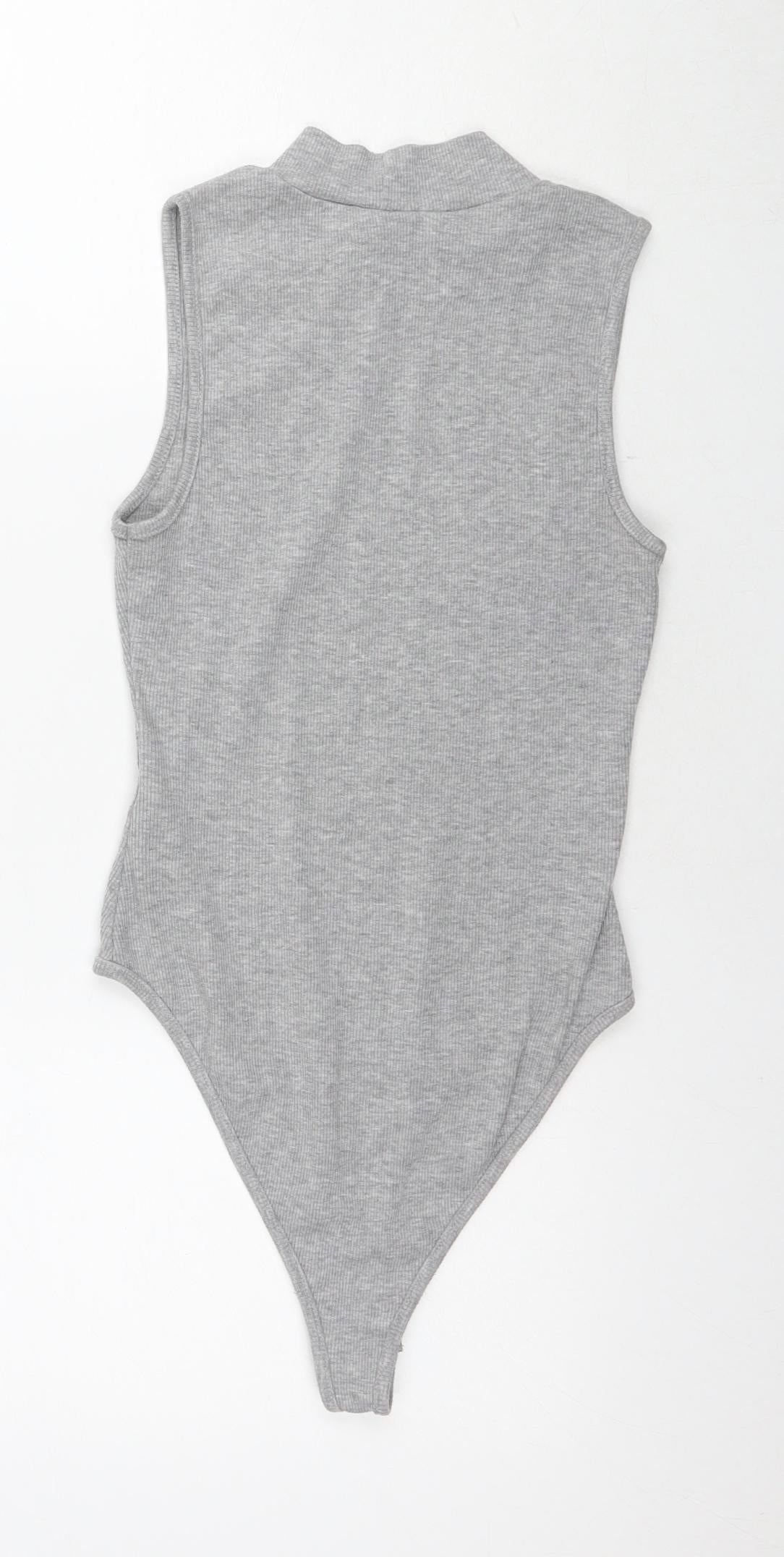 New Look Womens Grey Polyester Bodysuit One-Piece Size 8 Snap