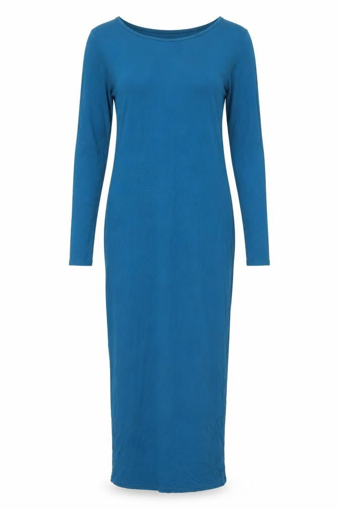 Front view of Brezza women’s blue viscose maxi, size S, round neck pullover -, size S/m