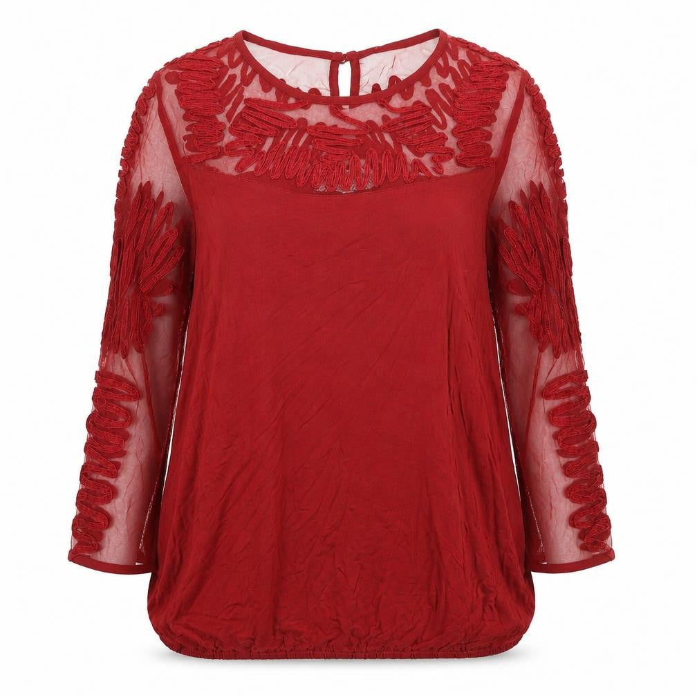 Next Womens Red Viscose Basic Blouse Size 12 Round Neck - Mesh Detail