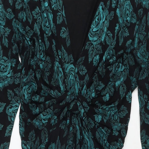 Krisp Womens Black Floral Viscose Fit & Flare Size 16 V-Neck Pullover