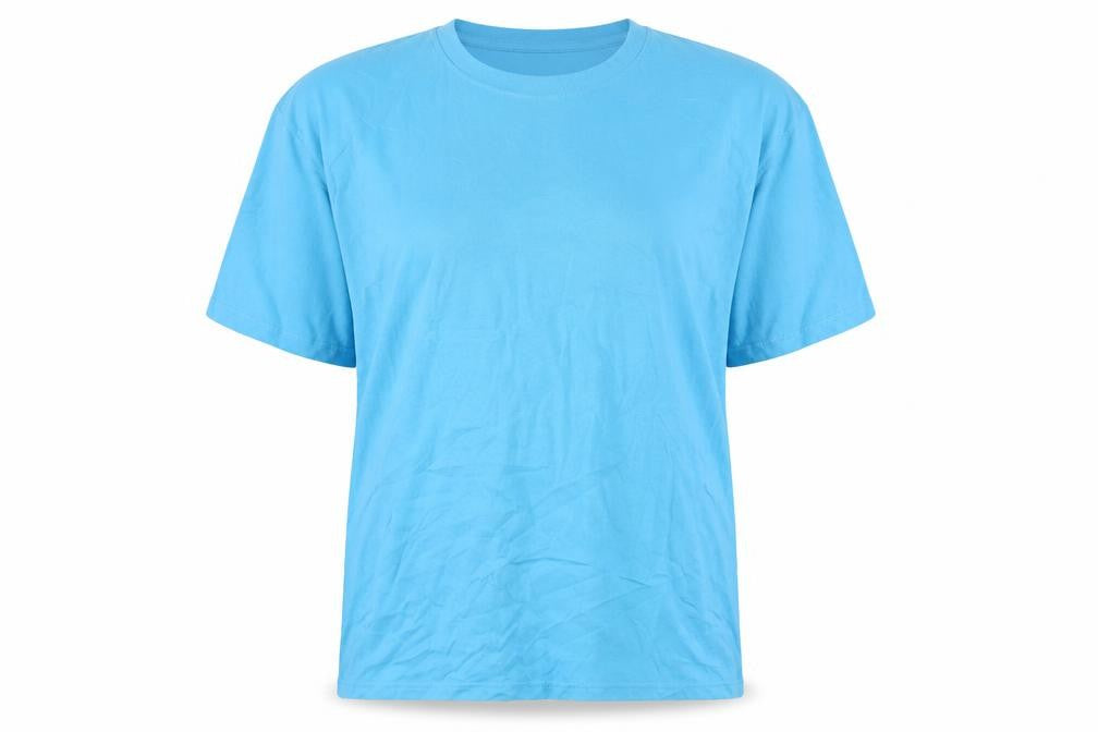 Front view of Marks & Spencer women’s blue cotton basic t-shirt, size L, round neck