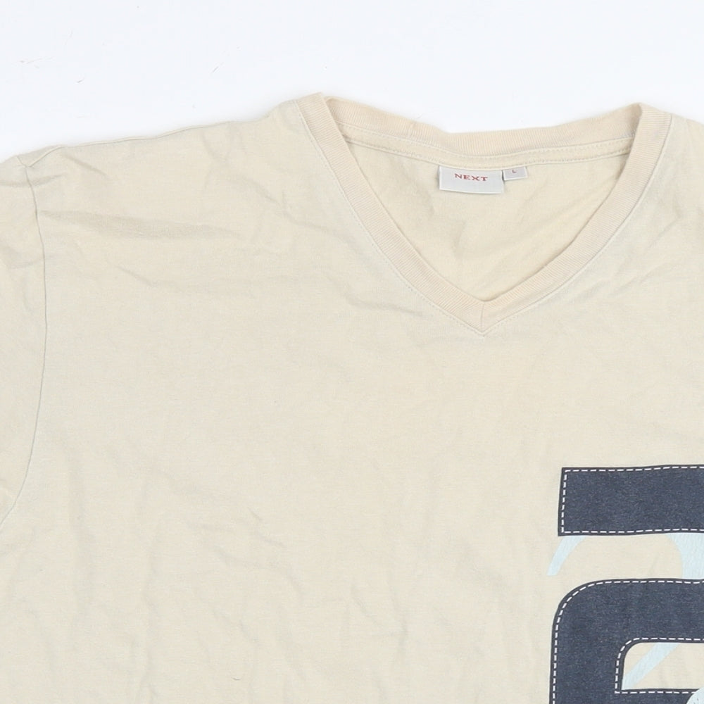 NEXT Mens Beige Cotton T-Shirt Size L Round Neck