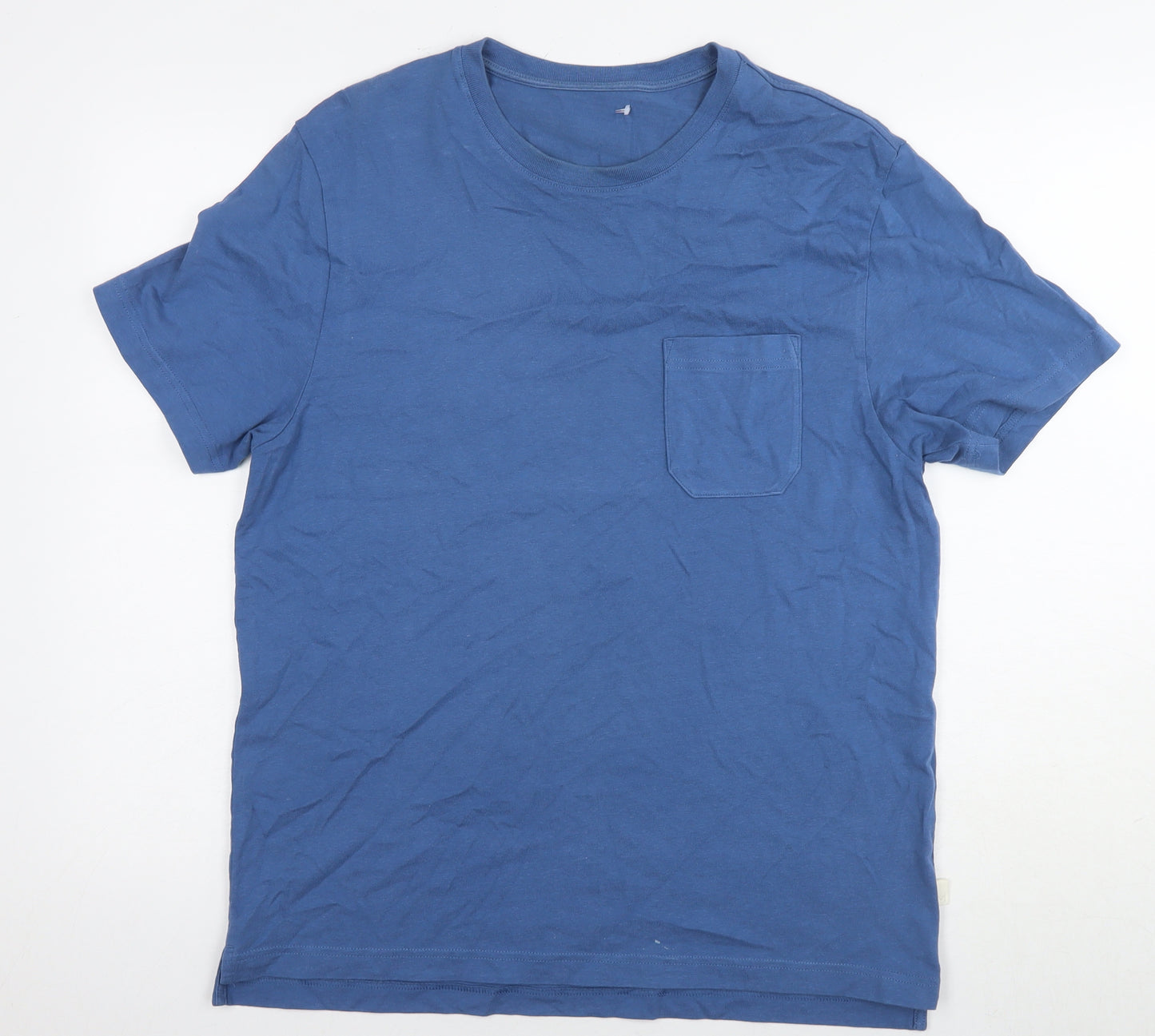 Marks and Spencer Mens Blue Cotton T-Shirt Size L Round Neck