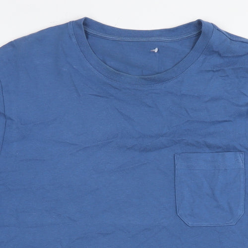 Marks and Spencer Mens Blue Cotton T-Shirt Size L Round Neck