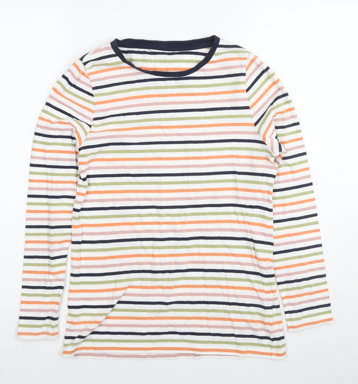 Marks and Spencer Womens Multicoloured Striped Cotton Basic T-Shirt Size 12 Round Neck