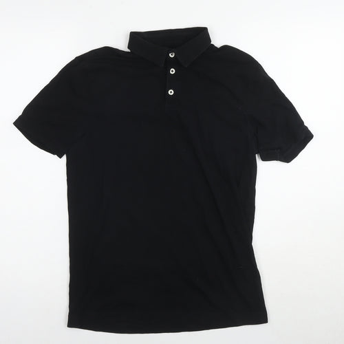 H&M Mens Black Cotton Polo Size S Collared Pullover