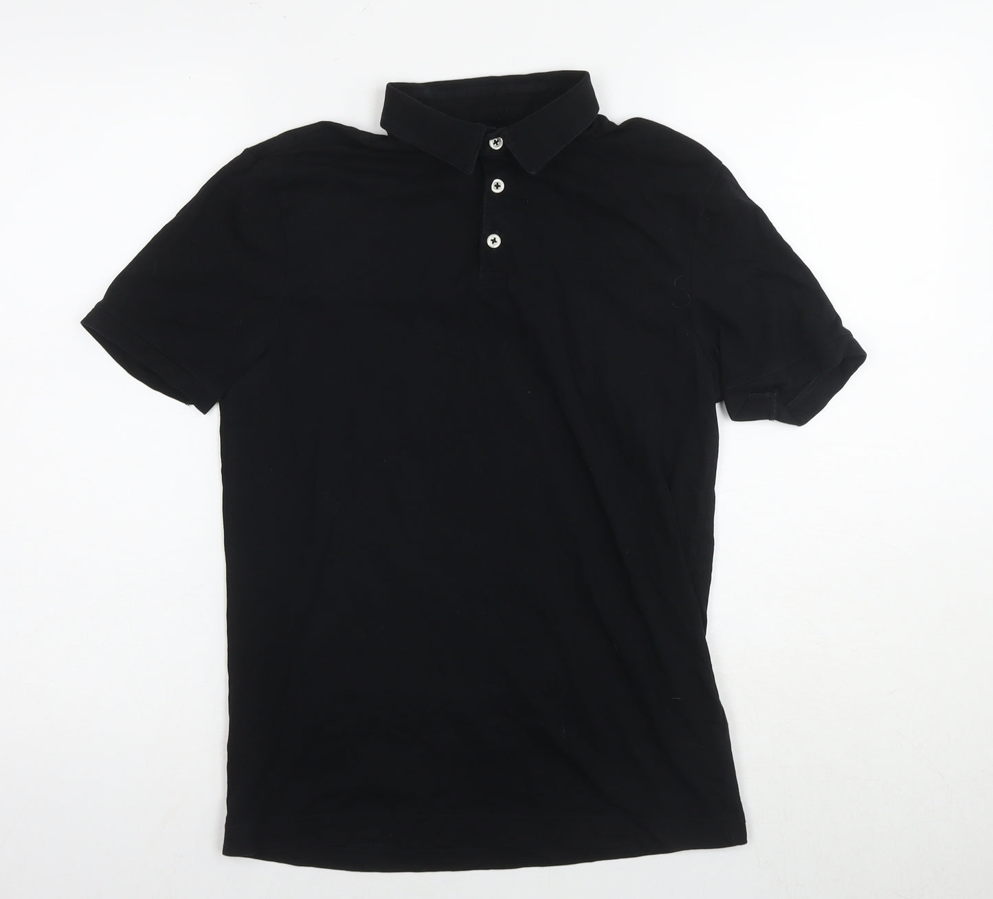 H&M Mens Black Cotton Polo Size S Collared Pullover