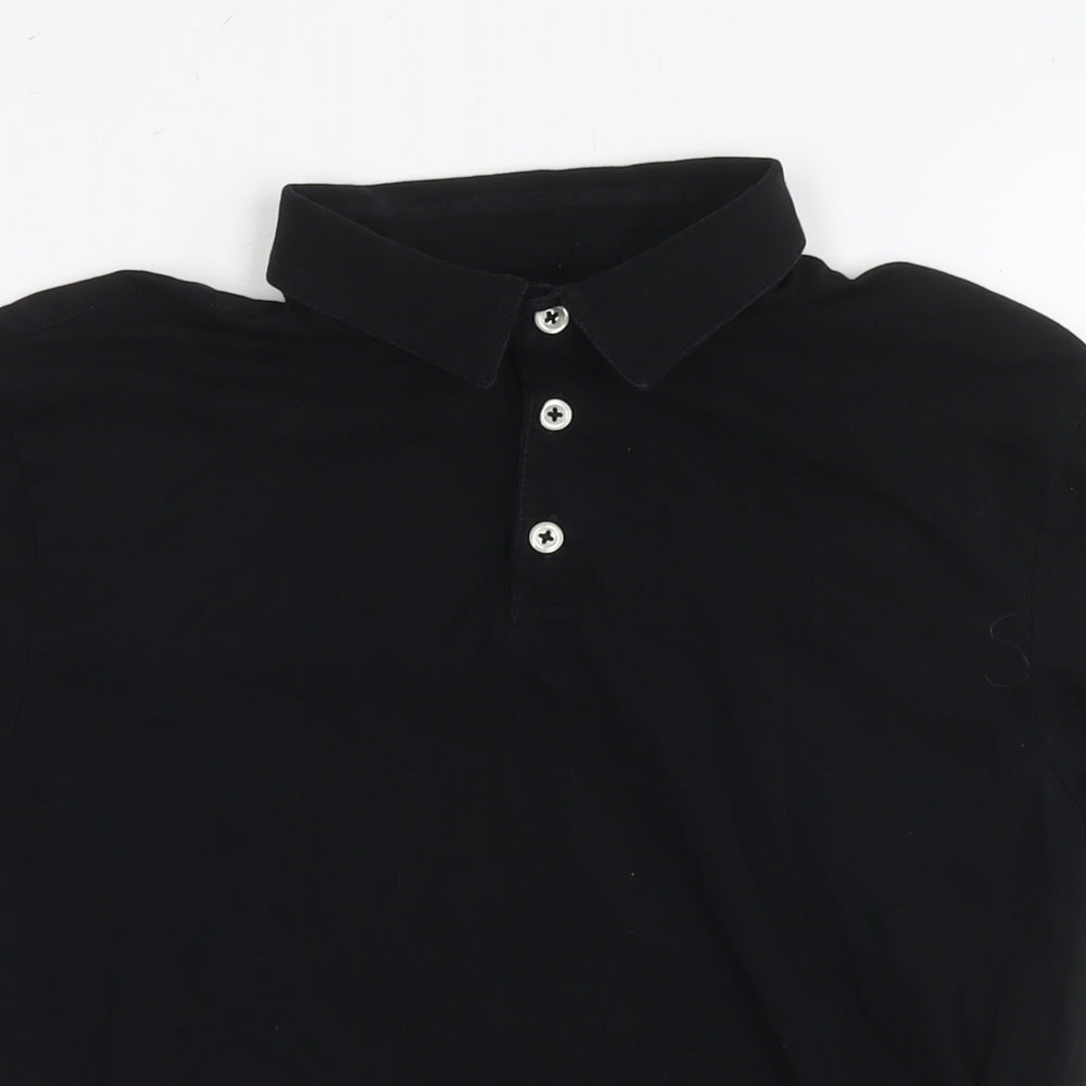 H&M Mens Black Cotton Polo Size S Collared Pullover